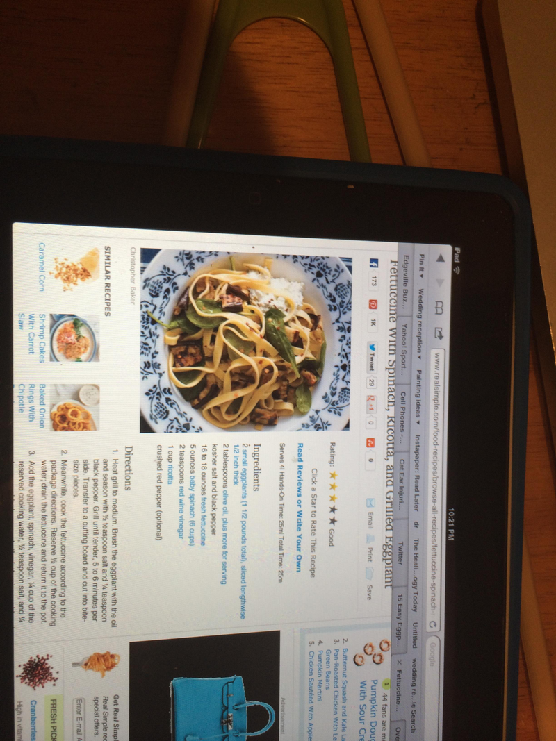 Illustration for article titled Homemade fettuccine with spinach, ricotta and grilled eggplant